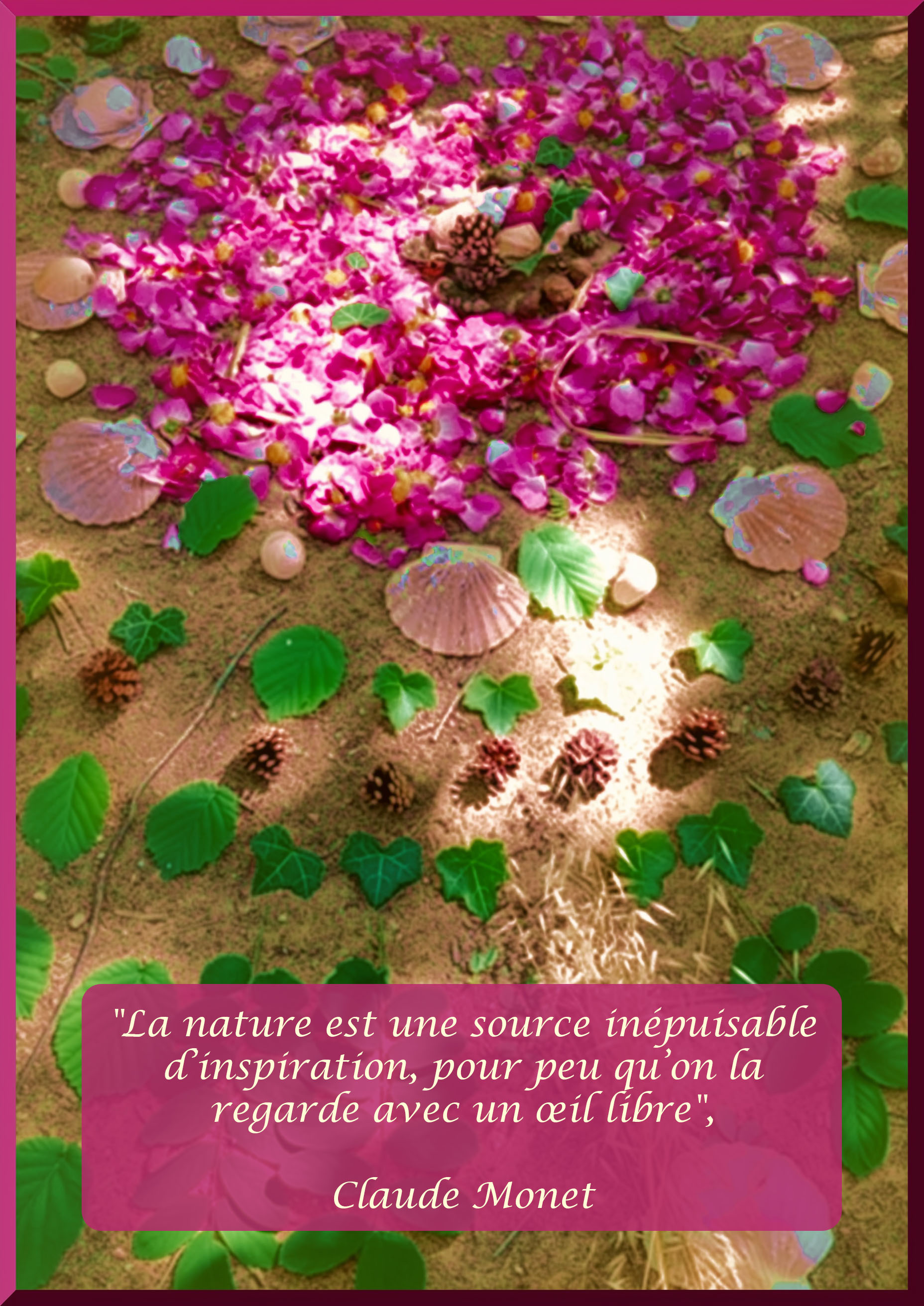 Réalisation d'un mandala fait de plantes et de fleurs